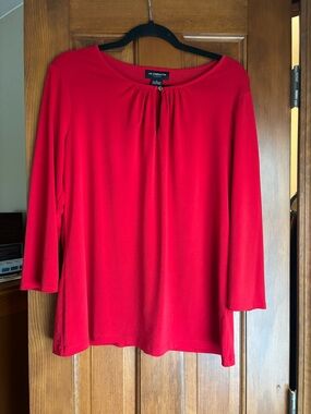 Liz Claiborne Bright Red Gathered Neck Long-Sleeve Top